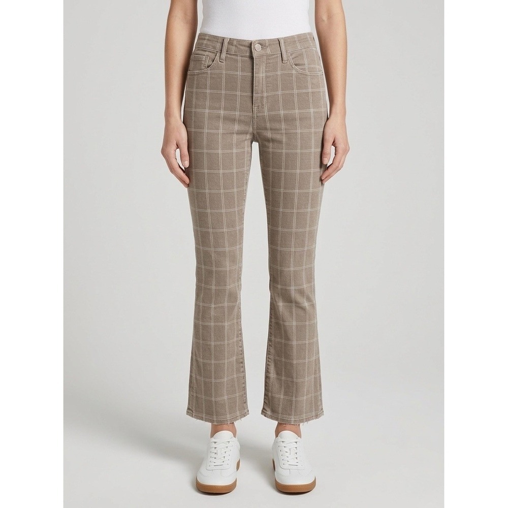 FRAME Le Crop Mini Boot Jeans 29 Oxford Plaid Tan White Check LCMB403P Womens